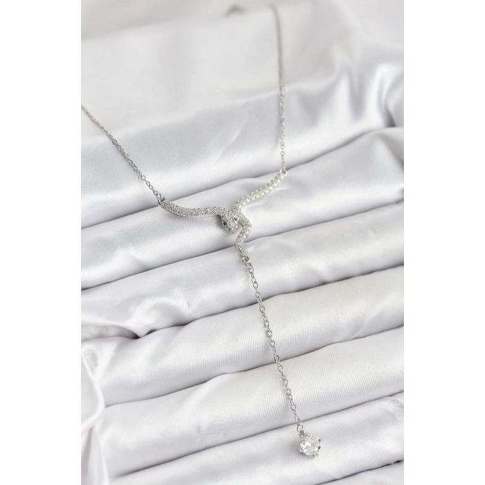 316L Çelik Zincir Gümüş Renk Yılan Model Y Kolye