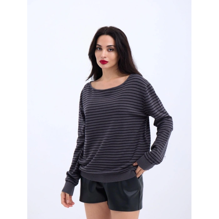 4215 TRİKO ÇİZGİLİ SALAŞ KAZAK-ANTRASİT-SİYAH