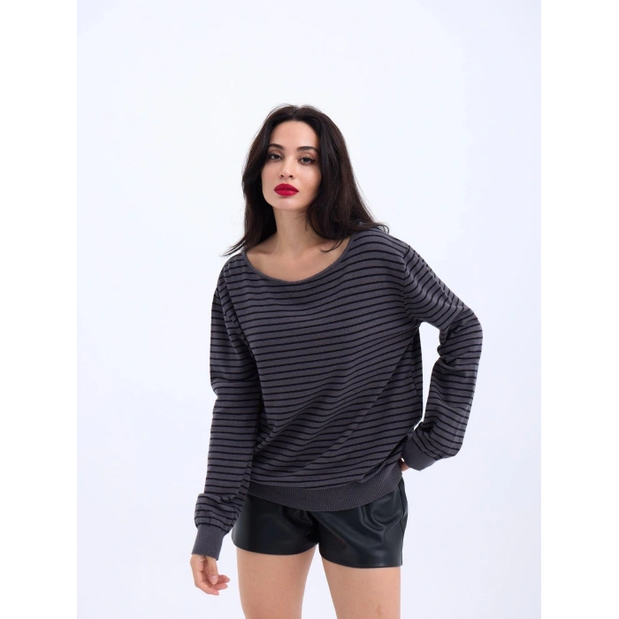 4215 TRİKO ÇİZGİLİ SALAŞ KAZAK-ANTRASİT-SİYAH