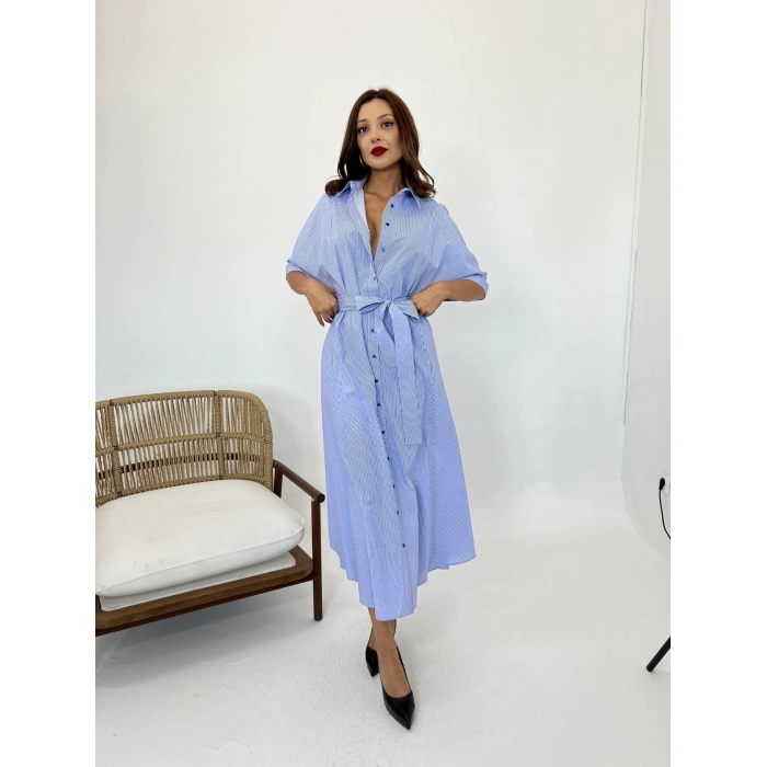5318 ELBİSE-MAVİ BEYAZ ÇİZGİLİ