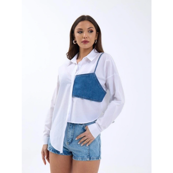 5419 GÖMLEK-MAVİ CEPLİ BEYAZ