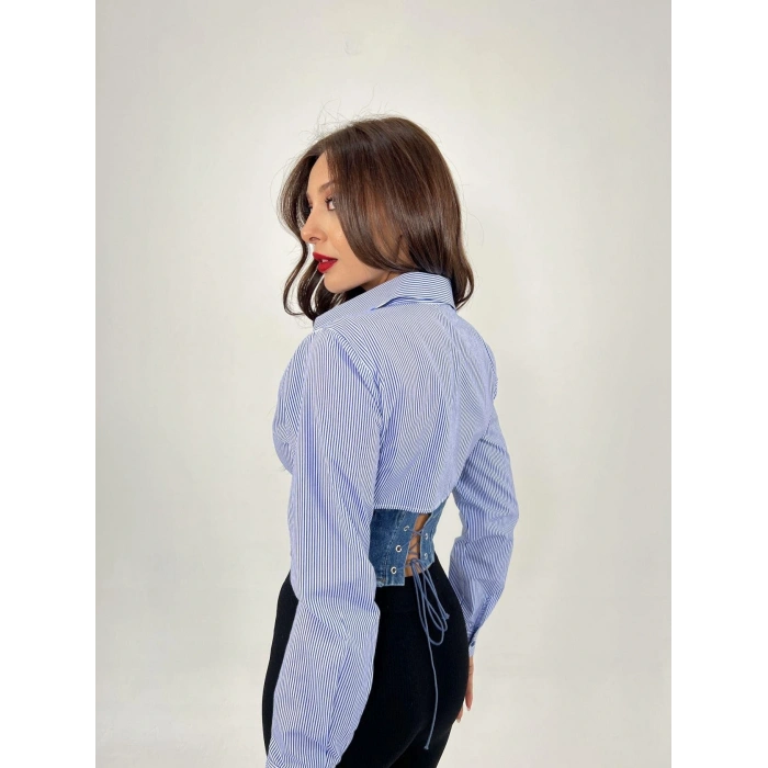 6963 GÖMLEK-MAVİ BEYAZ ÇİZGİLİ