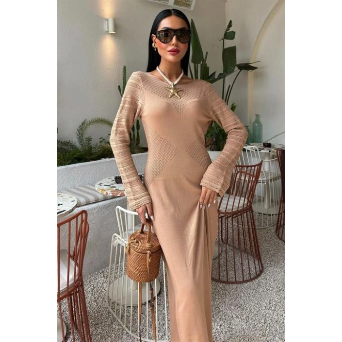 Ajur Detaylı Bisiklet Yaka Triko Elbise 2861