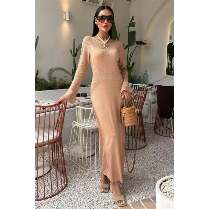 Ajur Detaylı Bisiklet Yaka Triko Elbise 2861