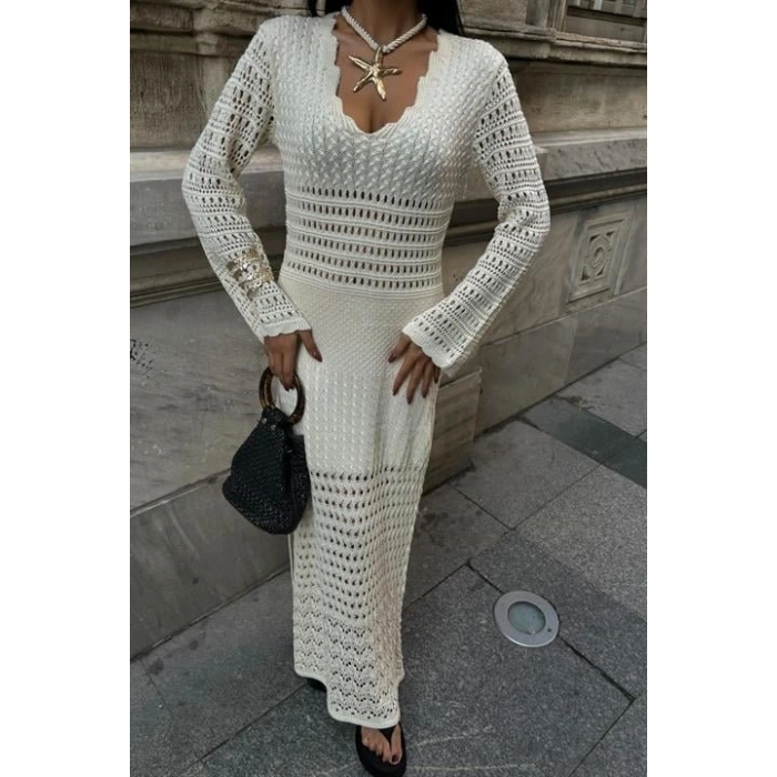 Ajur Detaylı İspanyol Kol Elbise 2840