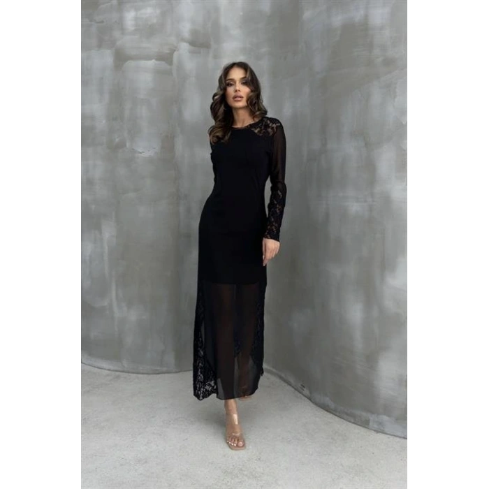 Almond Dantel Detaylı Tül Elbise 2659-8