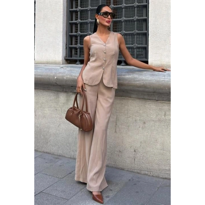 Arkası Bağcıklı Yelek Plazza Pantolon Modal Takım 10202-08