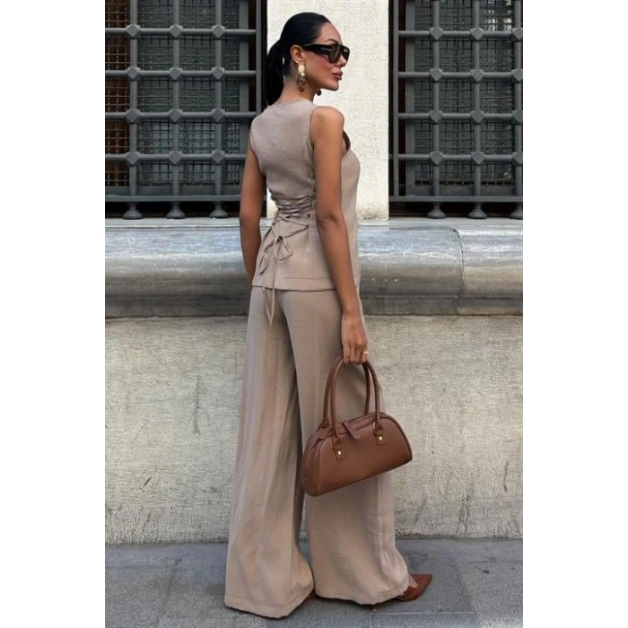 Arkası Bağcıklı Yelek Plazza Pantolon Modal Takım 10202-08