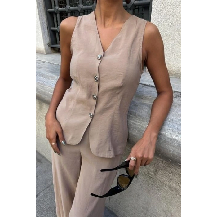 Arkası Bağcıklı Yelek Plazza Pantolon Modal Takım 10202-08