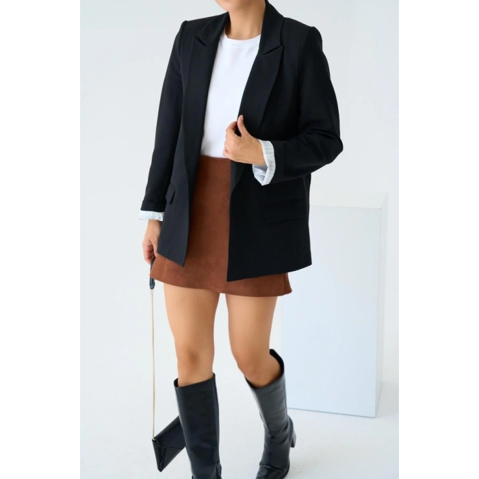 Astarı Çizgili Ceket - Siyah