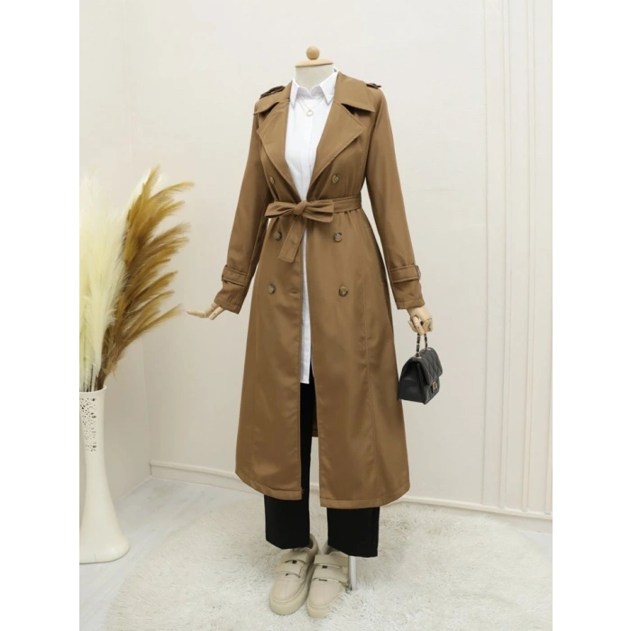 Astarlı Kemerli Trenckot -Taba