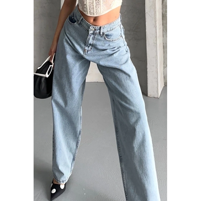 Baggy kar yıkama buz mavi jeans pantolon d2007