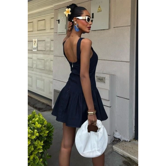 Balon Etekli Tensel Mini Elbise 2887