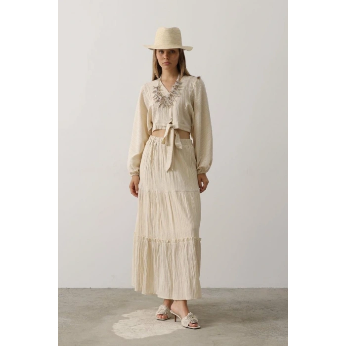 Balon Kollu Etekli Kaş Takım - Taş