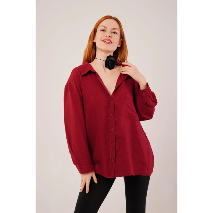 Basic Oversize Bordo Gömlek