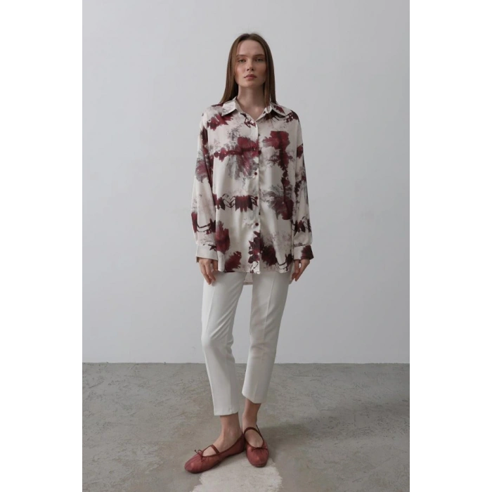 Baskılı Gömlek - Bordo