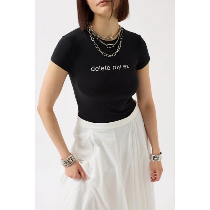 Baskılı Likralı Crop T-Shirt