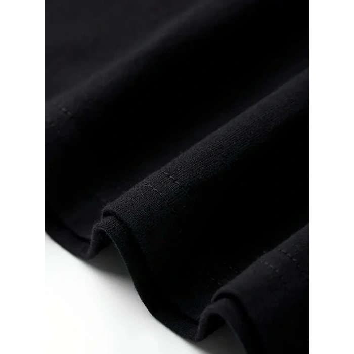 Baskılı Oversize Bisiklet Yaka T-shirt - Siyah