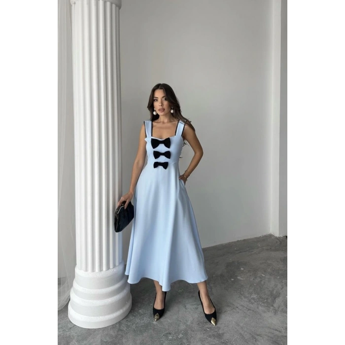 Bebe Mavi Fiyonk Garnili Dantelli Elbise