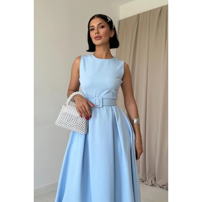 Bebe Mavi Halter Yaka Kloş Elbise