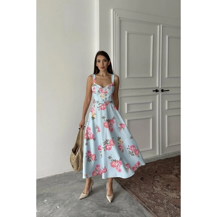 Bebe Mavi İnce Kemer Detaylı Elbise