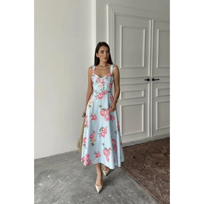 Bebe Mavi İnce Kemer Detaylı Elbise