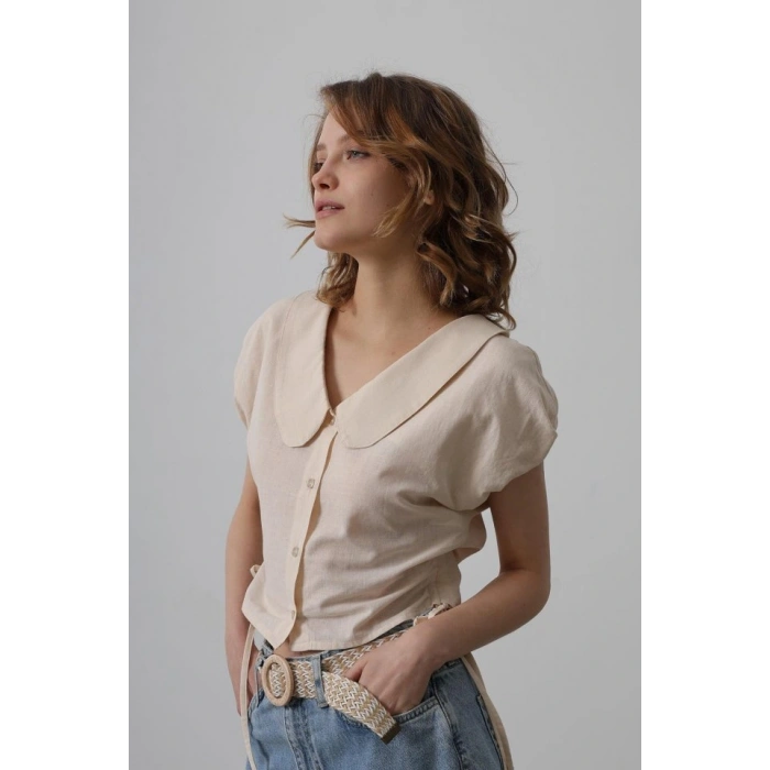 Bebe Yaka Yanları Bağlamalı Bluz - Taş