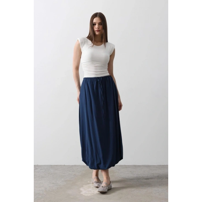 Beli Bağlamalı Balon Etek - İndigo