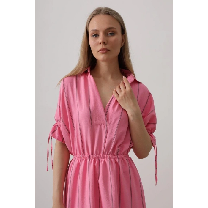 Beli Lastikli Elbise - Pembe