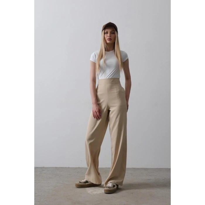 Beli Yarım Lastikli Palazzo Pantolon - Camel