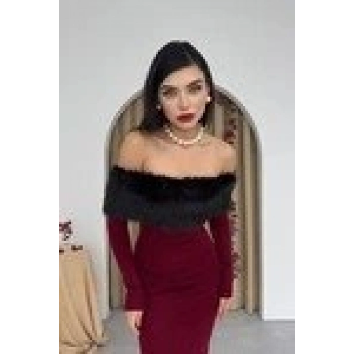 Bestia Straplez Tüy Detaylı Elbise