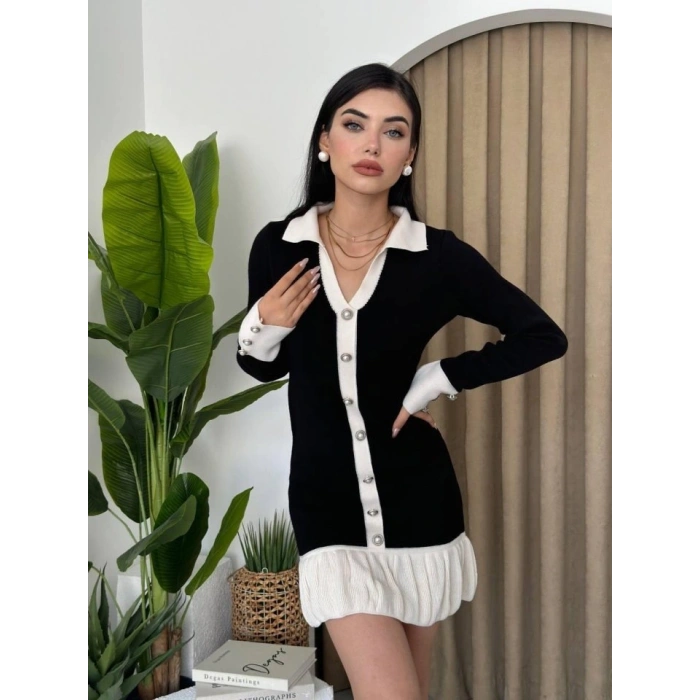 Bochum İnci Düğmeli Mini Elbise