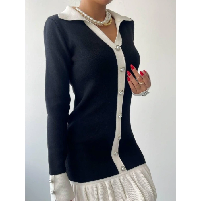 Bochum İnci Düğmeli Mini Elbise