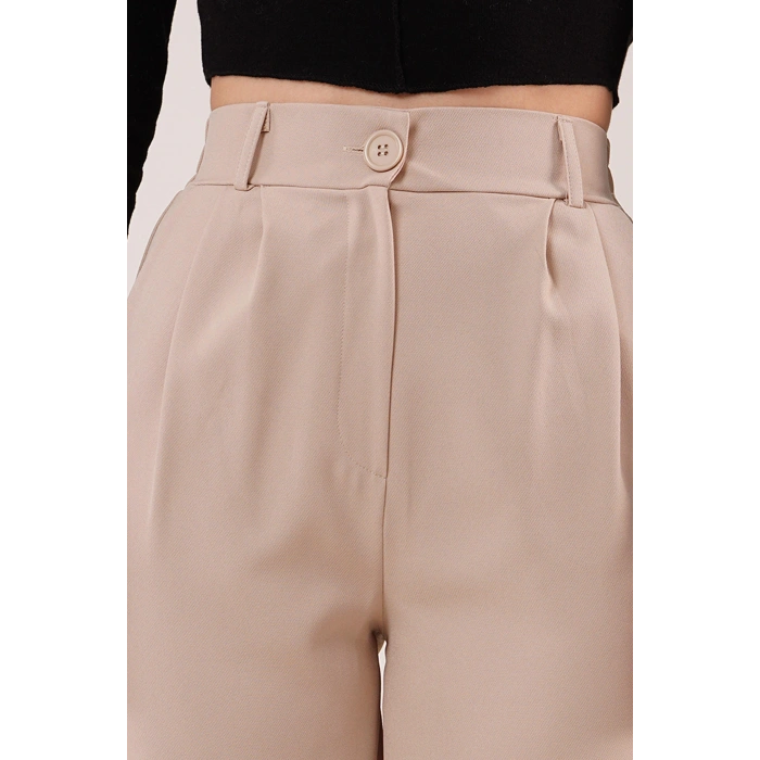 Bol Paça Piliseli Bej Pantolon