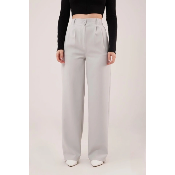 Bol Paça Piliseli Gri Pantolon