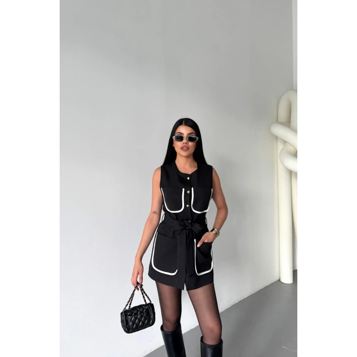 BÜYÜK CEP BİYE DETAYLIYELEK - Siyah