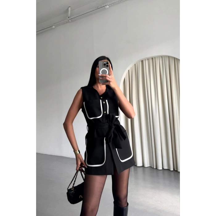 BÜYÜK CEP BİYE DETAYLIYELEK - Siyah