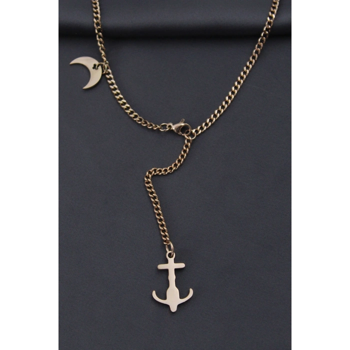 Çelik Rose Renk Çapa Tasarımlı Kadın Kolye