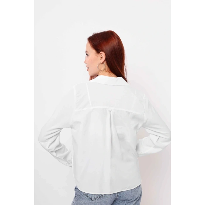 Cepli Uzun Kol Gömlek - Beyaz