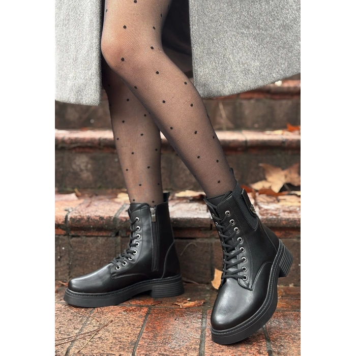 Ceprin Siyah Cilt Bağcıklı Bot