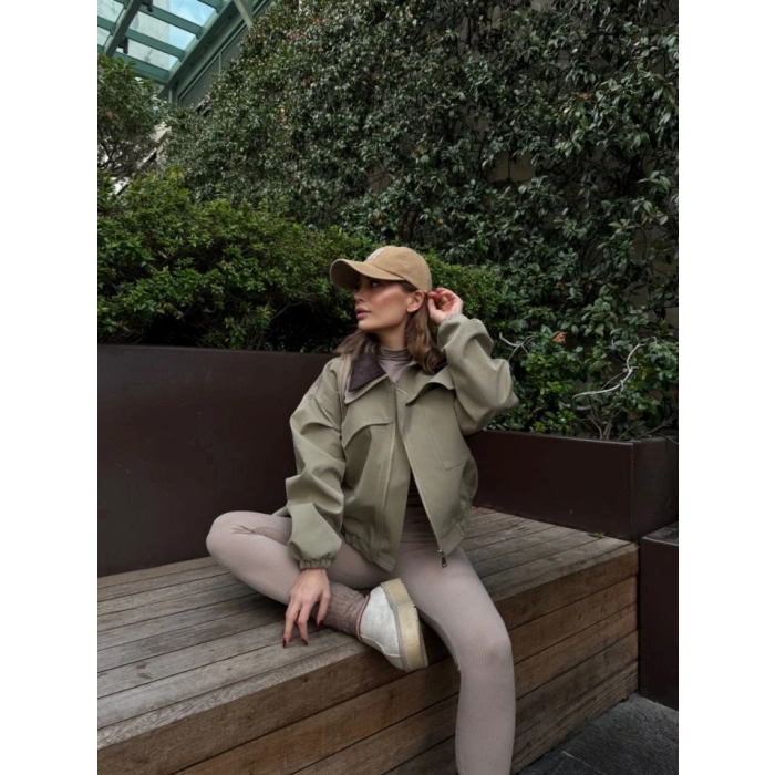 Çift Yakalı Ceket Mont - Yeşil