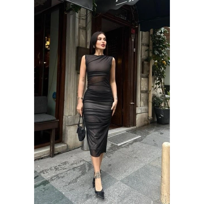 Cindy Transparan Tül Elbise 2683-8