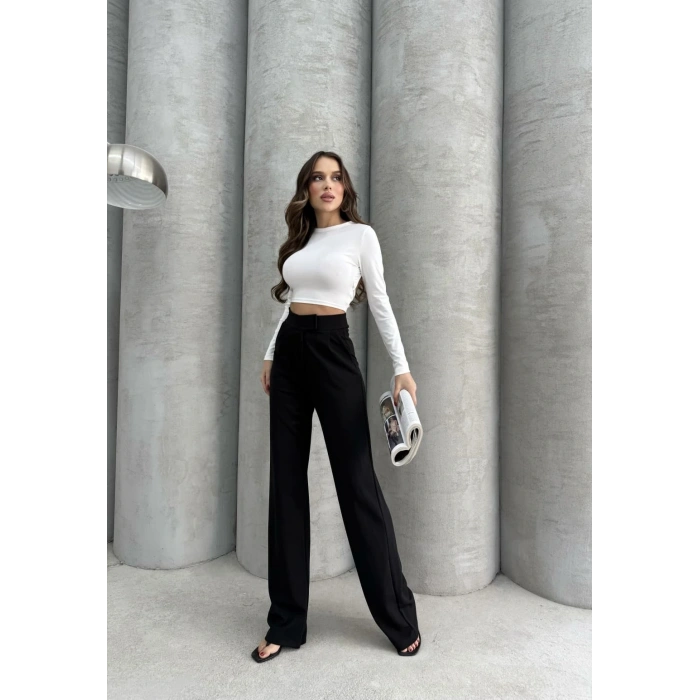Cırtlı pantolon krep siyah pt