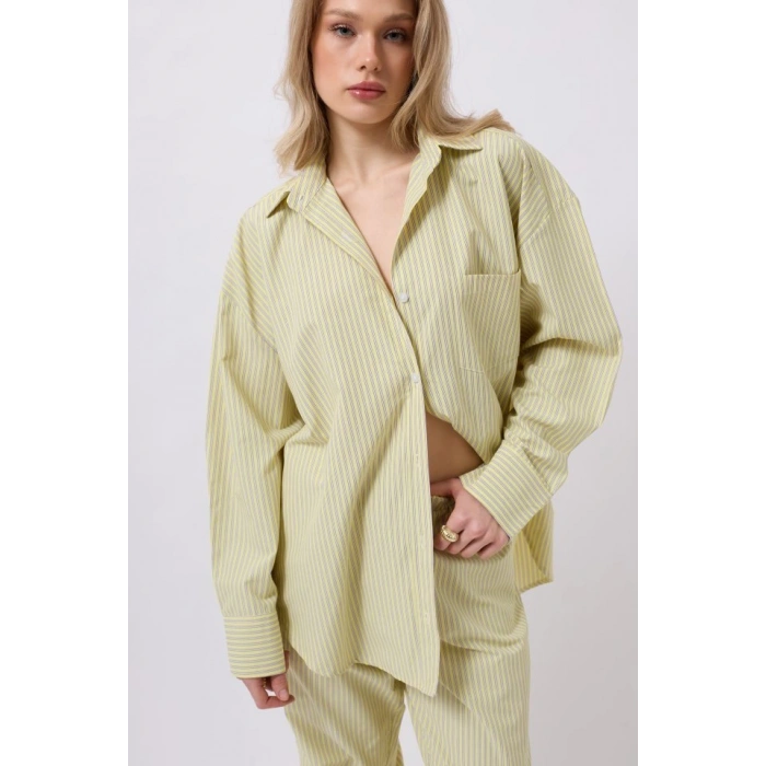 Çizgili Cep Detay Gömlek