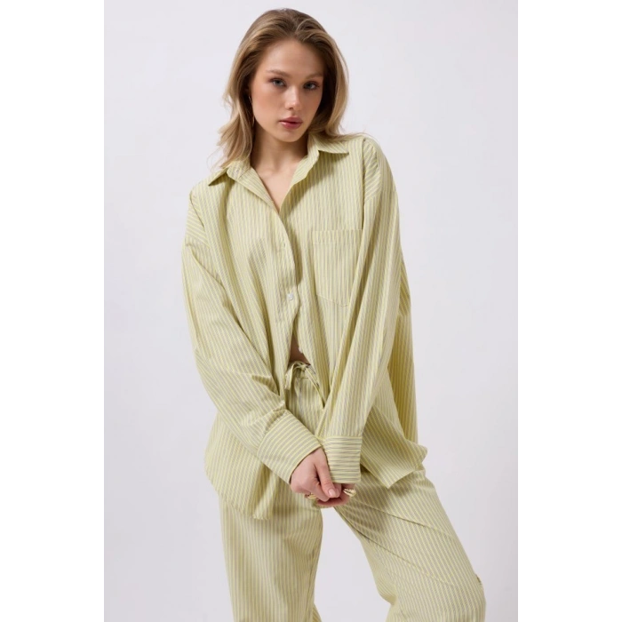 Çizgili Cep Detay Gömlek