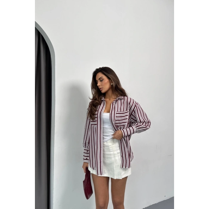 ÇİZGİLİ GÖMLEK - Bordo