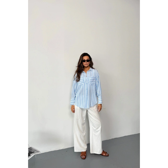 ÇİZGİLİ GÖMLEK - Mavi