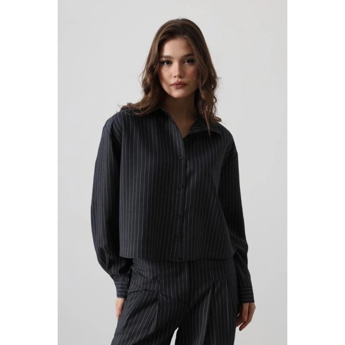 Çizgili Gömlek Pantolon Takım - Lacivert