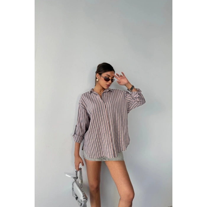 ÇİZGİLİ GÖMLEKKETEN - Antrasit