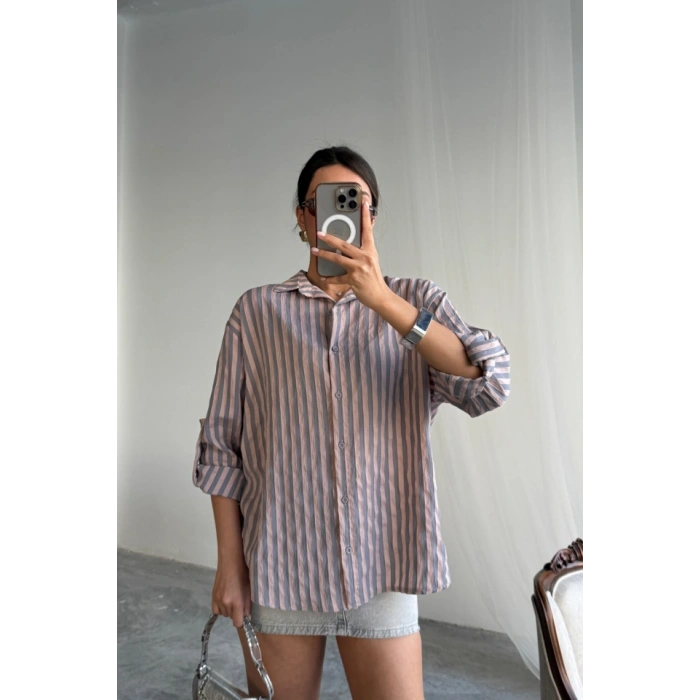 ÇİZGİLİ GÖMLEKKETEN - Antrasit